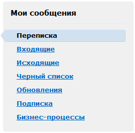 Боковое меню "Мои сообщения"