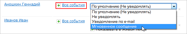 Уведомления сразу о всех событиях для элемента группы