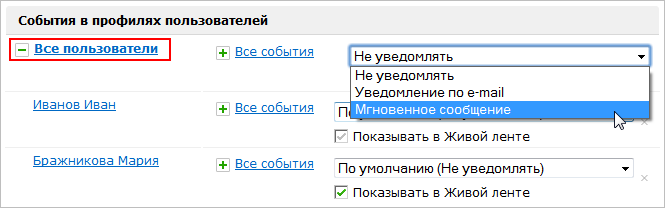 Уведомления сразу о всех событиях для группы