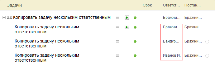 Копии задачи для каждого из сотрудников в виде подзадач